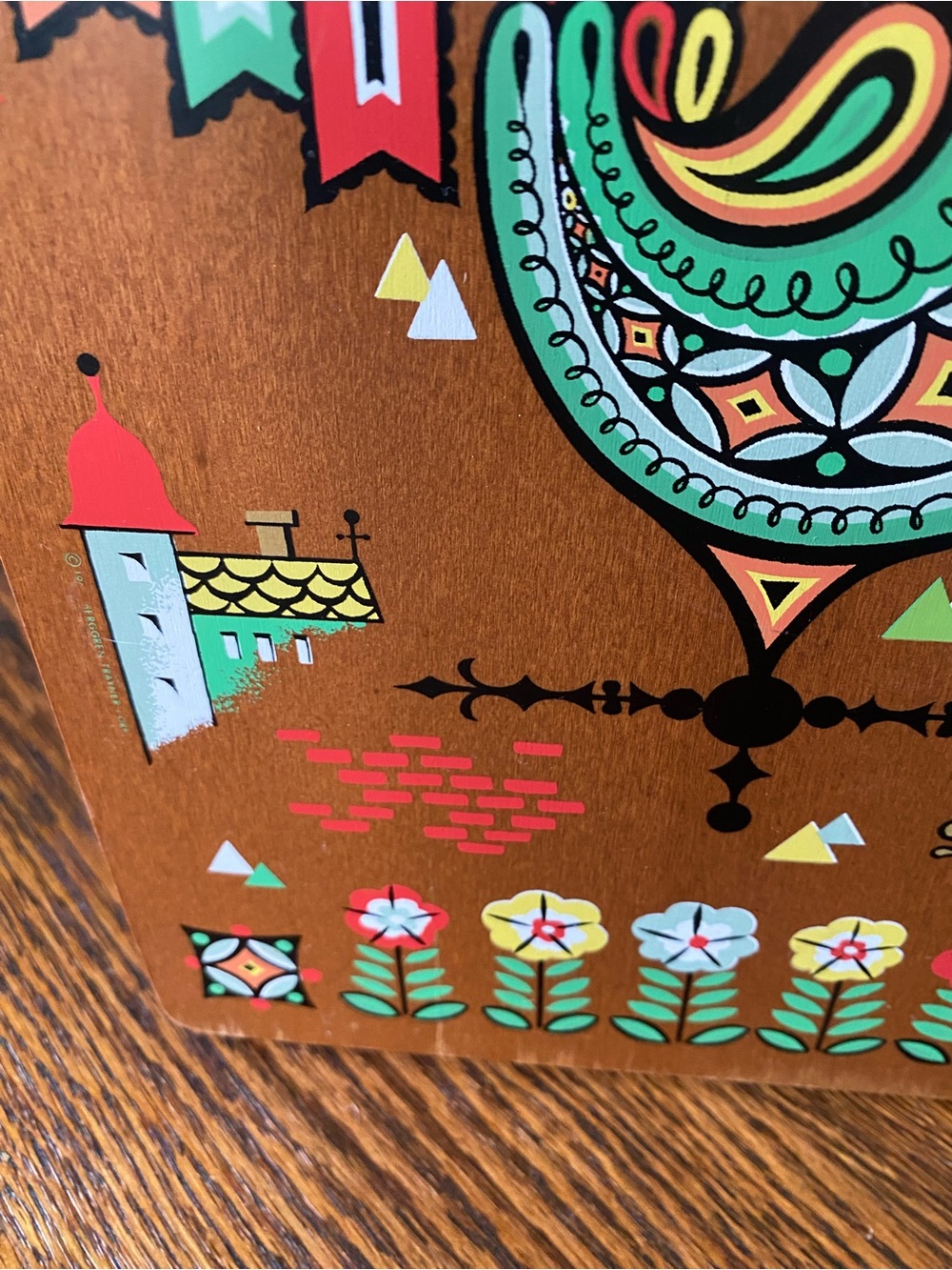 Vtg MCM Berggren Trayner Swedish Folk Art Wood Cutting Board Rooster Wall Art - Picture 8 of 14